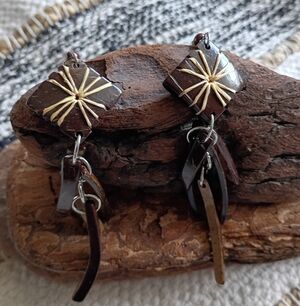 Handcrafted Wooden Brown and Tan Earrings